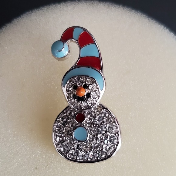 Swarovski‎ Snowman Pin Rhodium Plate Blue & Red Enamel & Clear Crystals NWT Swan - Picture 7 of 10